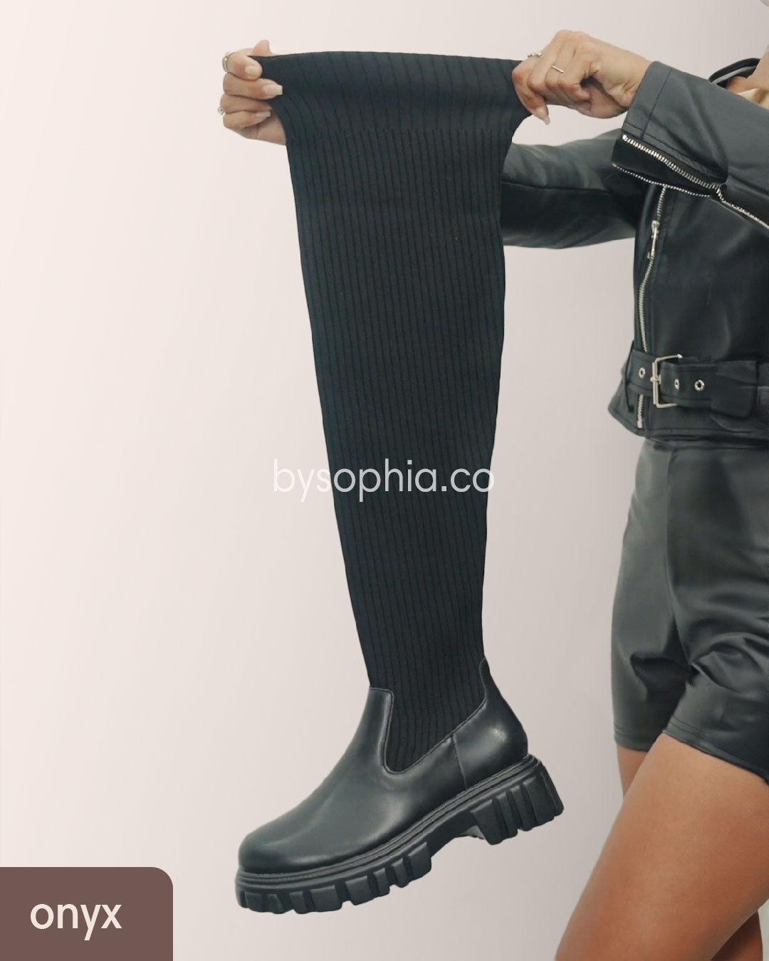 Ava Thigh High Stretch Knit Boots
