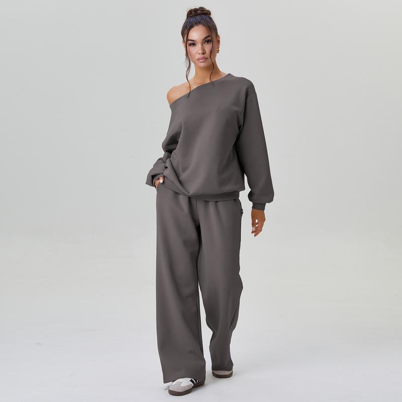 Cozy Off-Shoulder Wide-Leg Co-ord