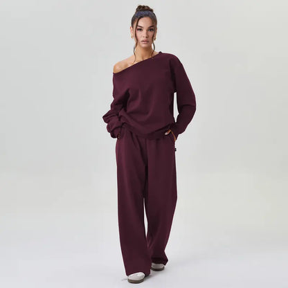 Cozy Off-Shoulder Wide-Leg Co-ord