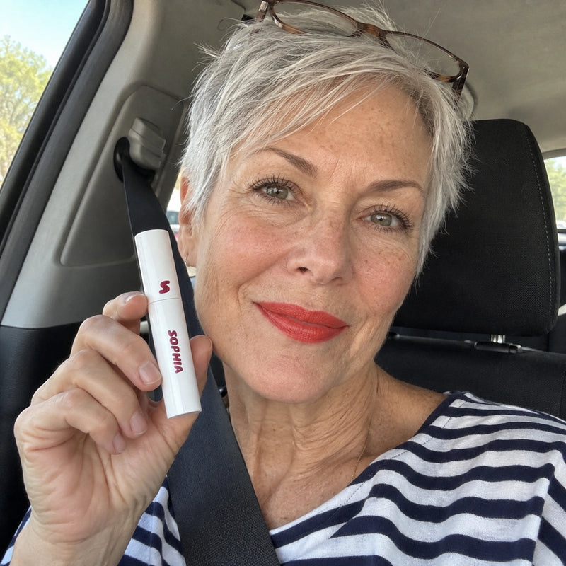 Penelope Y. wearing the peel and stay lip stain