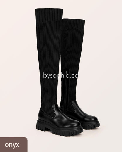 Ava Thigh High Stretch Knit Boots