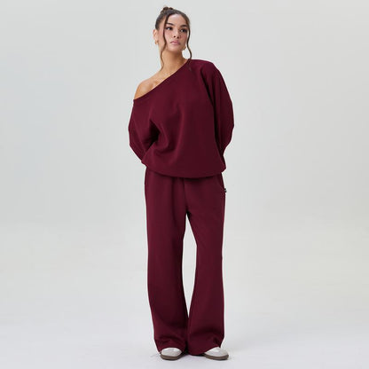 Cozy Off-Shoulder Wide-Leg Co-ord