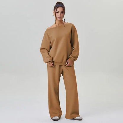 Cozy Off-Shoulder Wide-Leg Co-ord