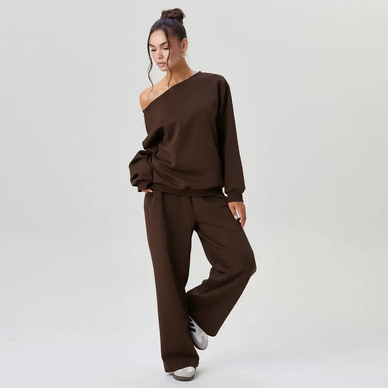Cozy Off-Shoulder Wide-Leg Co-ord