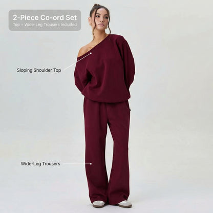 Cozy Off-Shoulder Wide-Leg Co-ord